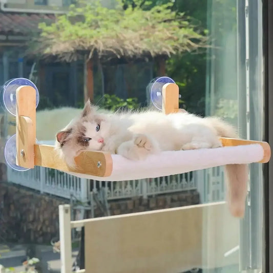 Cozy Wooden Window Cat Hammock Bed With Strong Suction Cups