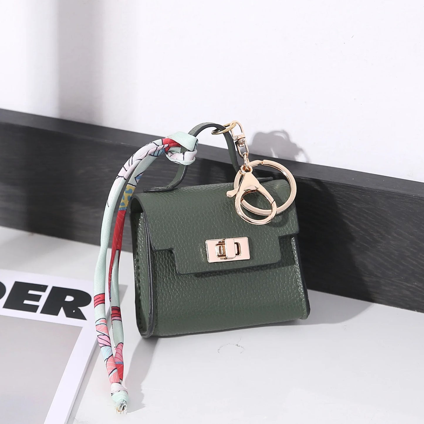 Mini Square Leather Bag Charm Coin Purse Keychain