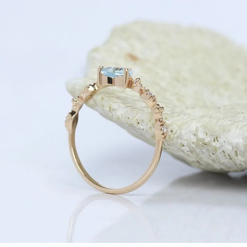 Natural Aquamarine Heart Ring For Women Retro Luxury