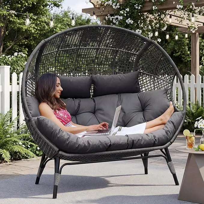 Double Egg Chair Outdoor Wicker Loveseat