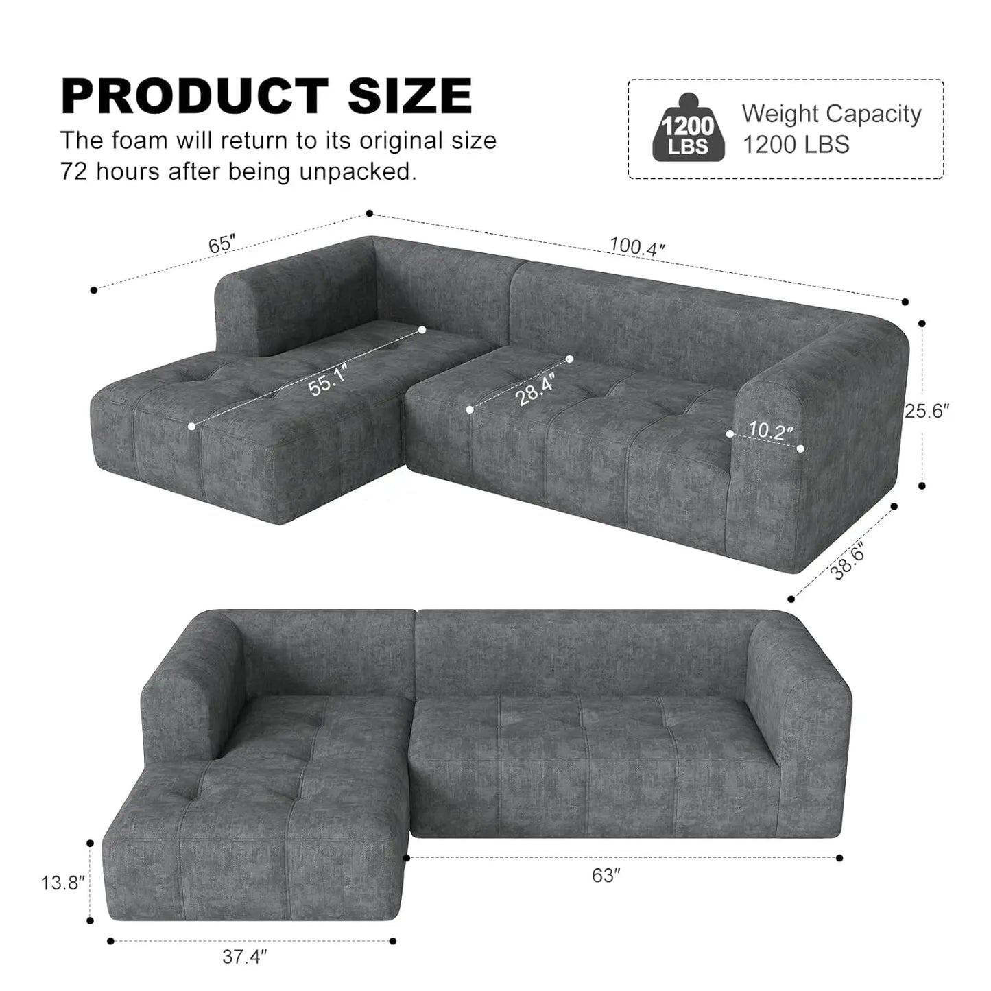 Modular L Shaped Sectional Couch With Deep Seat Comfort