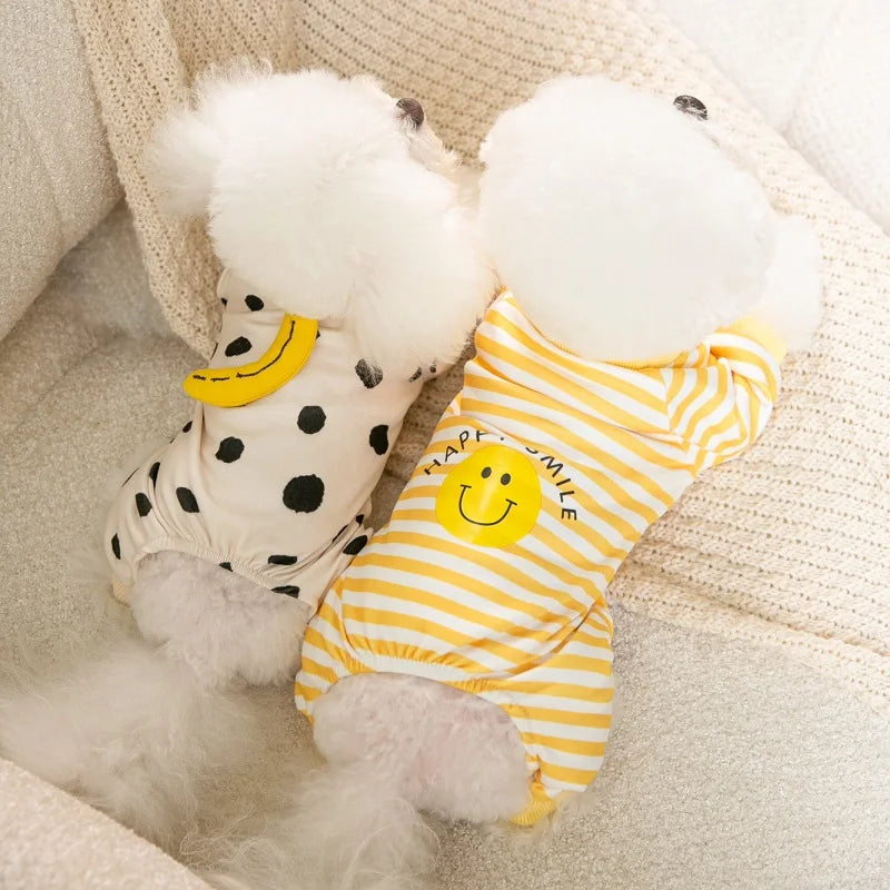 Striped Smile Print Jumpsuit For Small Dogs Autumn Pajamas