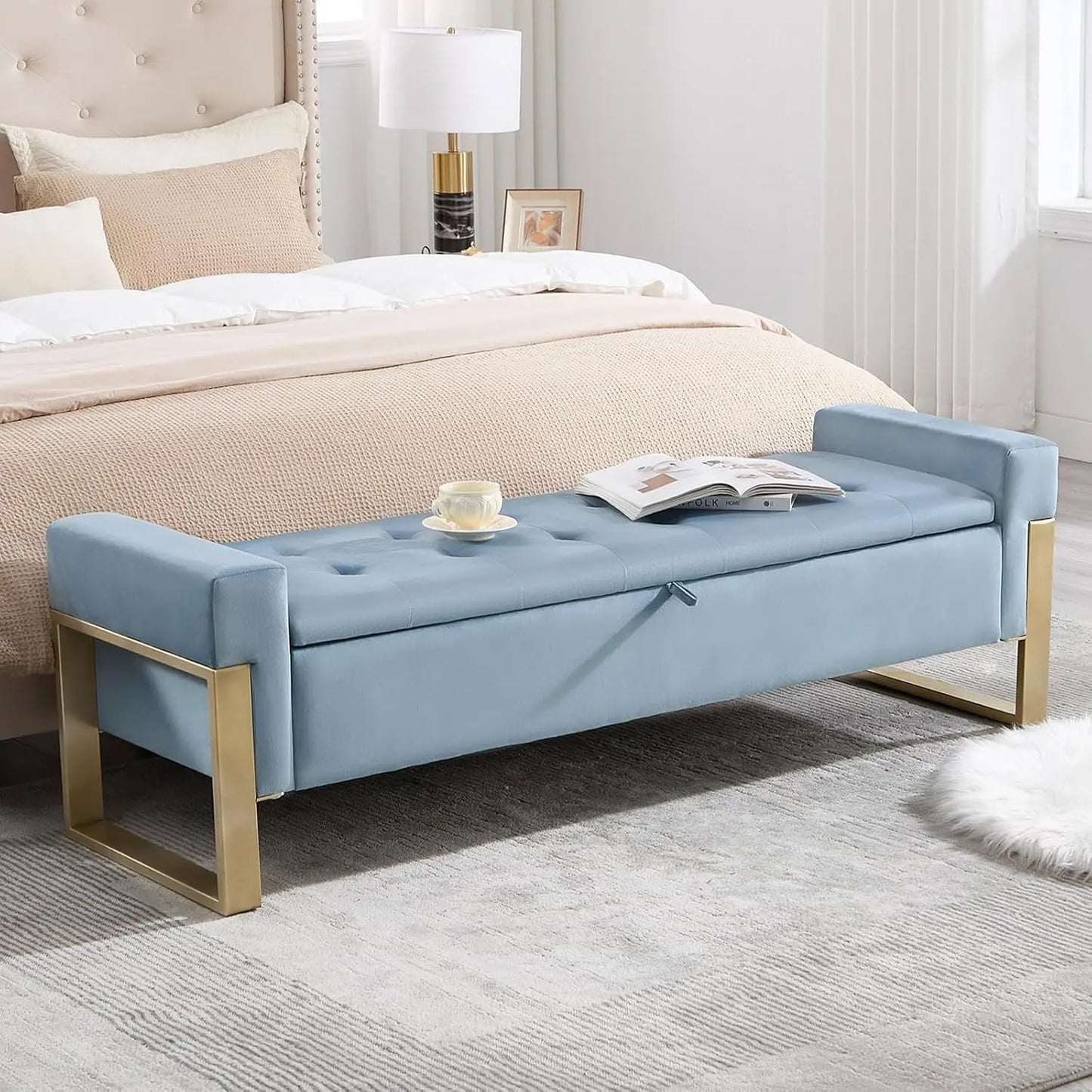 End Of Bed Velvet Tufted Storage Bench, Upholstered Ottoman