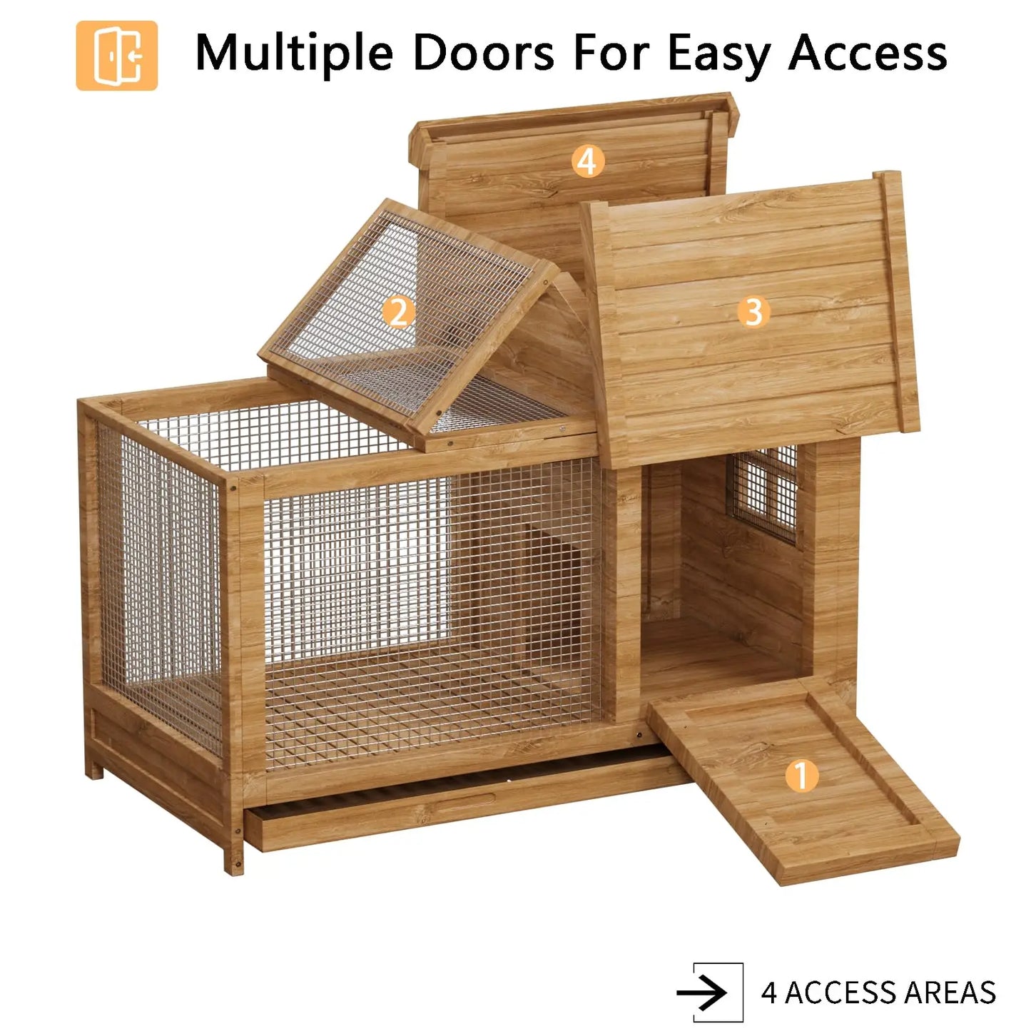 34'' Outdoor Wooden Rabbit Hutch, Large Rabbit Cage with Nesting Box Hen House Poultry Cage with Openable Roof for Small Animals