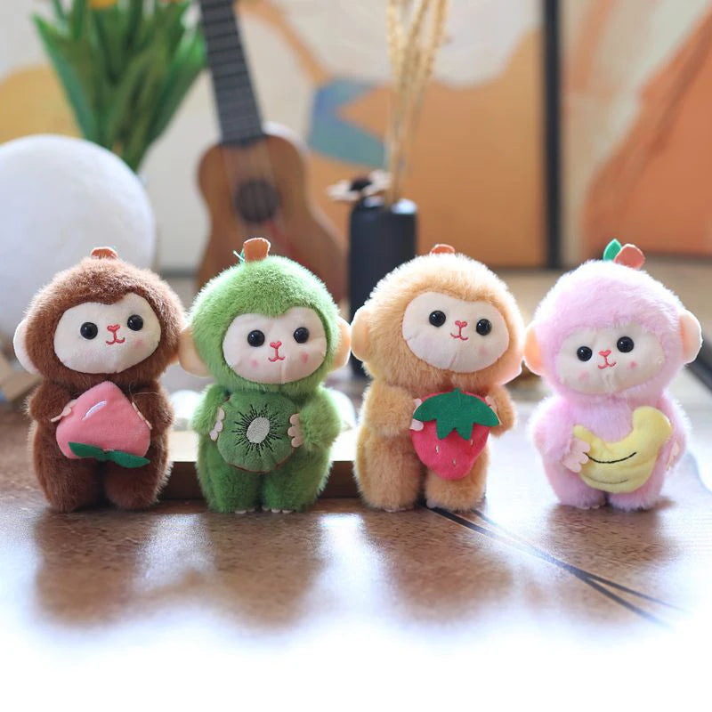 Cartoon Cute Fruit Monkey Plush Toy Keychain Stuffed Animal Doll Keyring Lovely Backpack Pendant Car Key Holder Decoration Gift