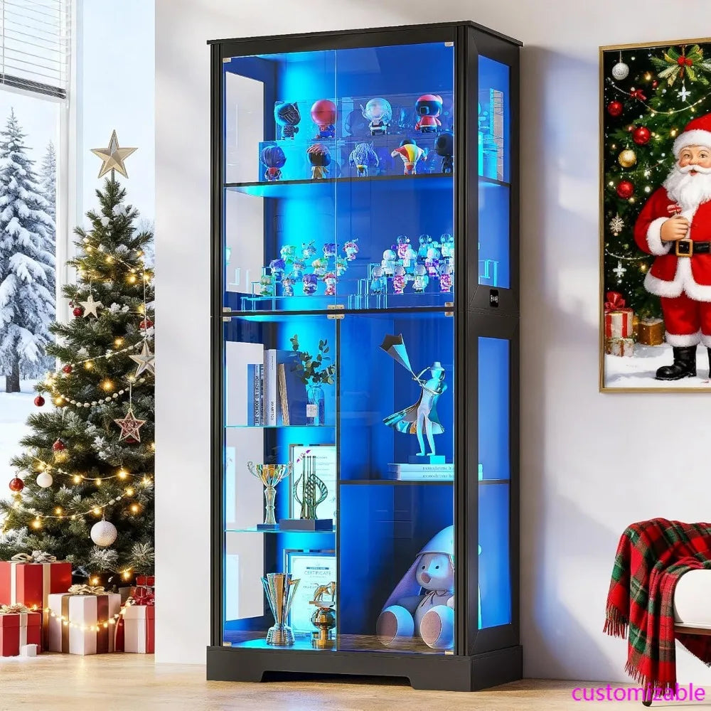 XMSJ Glass Display Cabinet With LED Lights And Motion Sensor