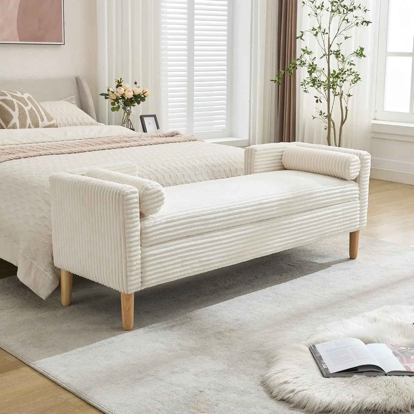 Storage Ottoman Bench With Removable Pillows Upholstered End Of Bed