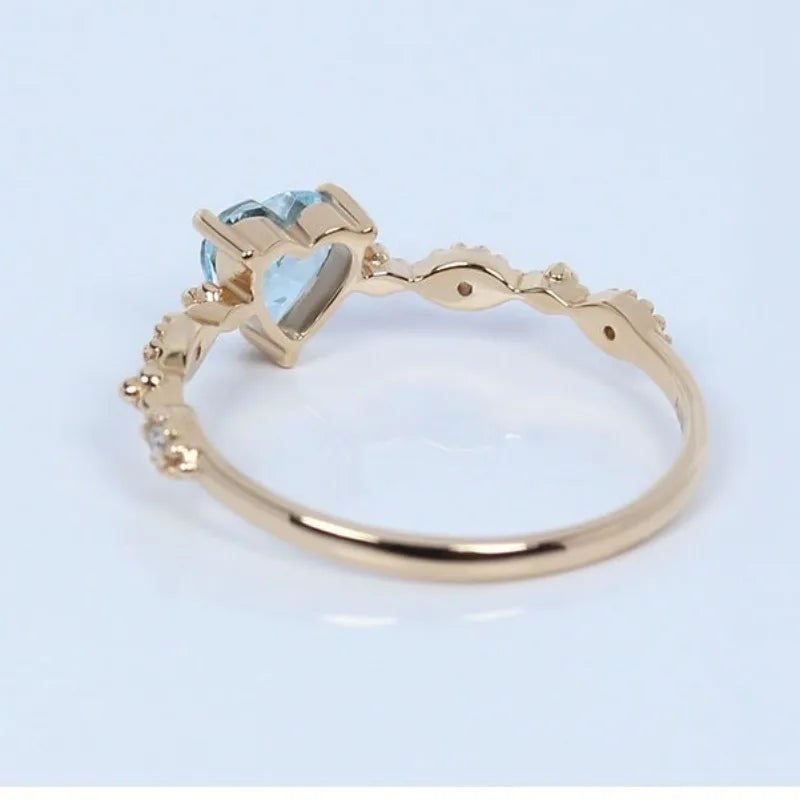Natural Aquamarine Heart Ring For Women Retro Luxury
