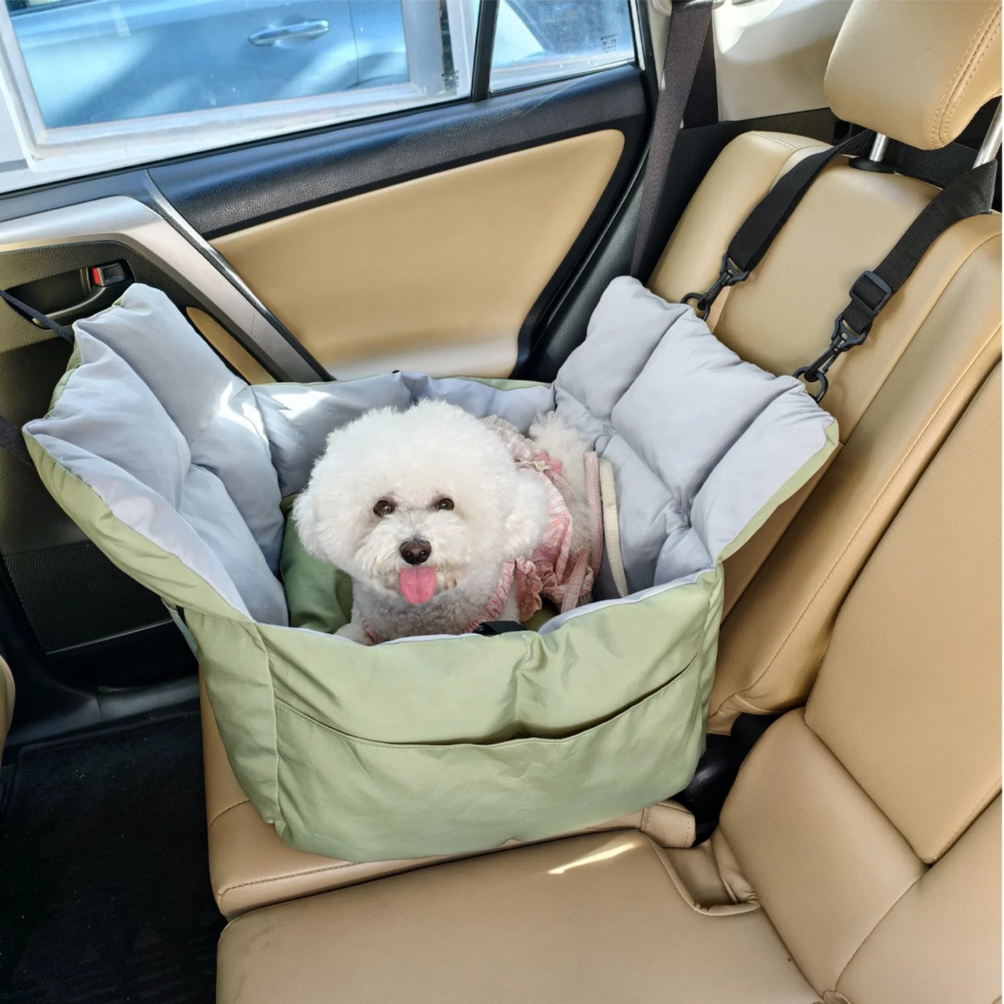 Pet Car Seat Booster With Safety Belt And Storage Pockets