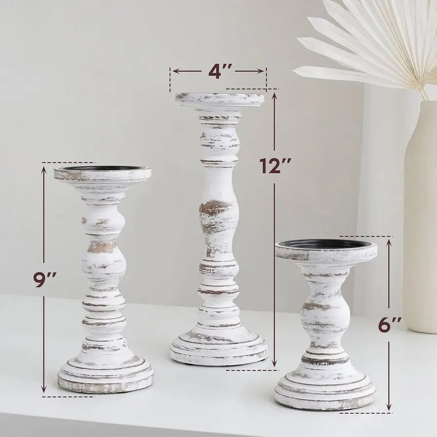 Rustic Farmhouse Pillar Candle Holders Set For Table Centerpieces Decor