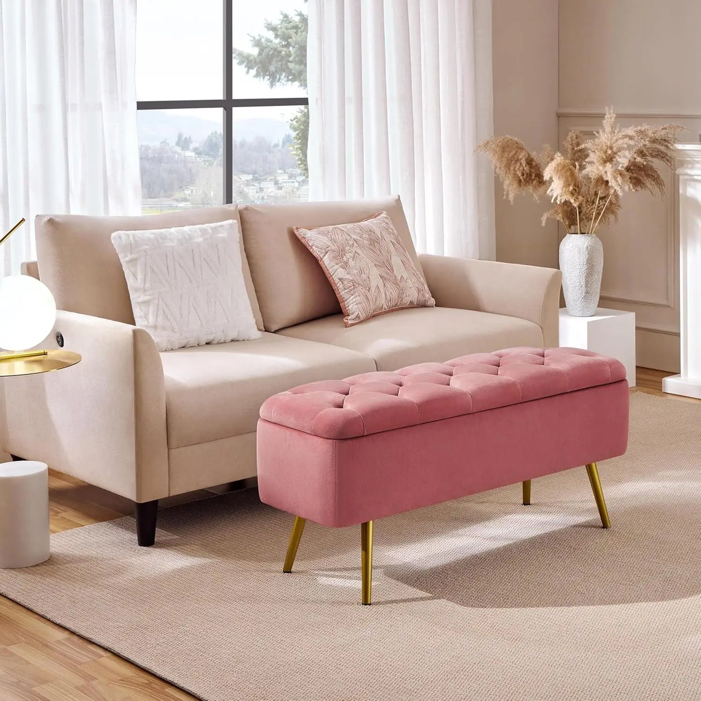 XMSJ Velvet Ottoman With Storage Bench For Living Room