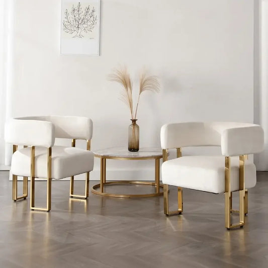 XMSJ Velvet Barrel Accent Chairs Pair With Metal Legs