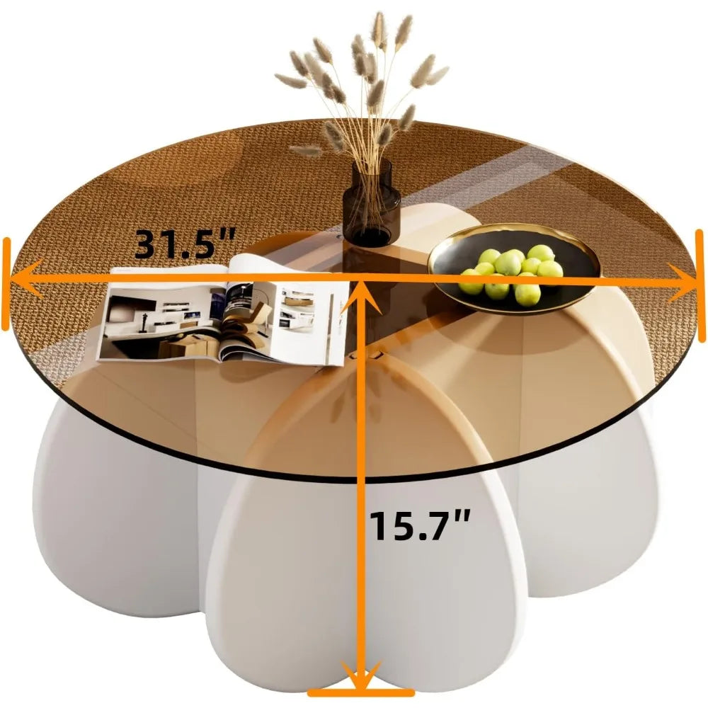 RBXC Mid-Century Modern Round Glass Coffee Table for Living Room