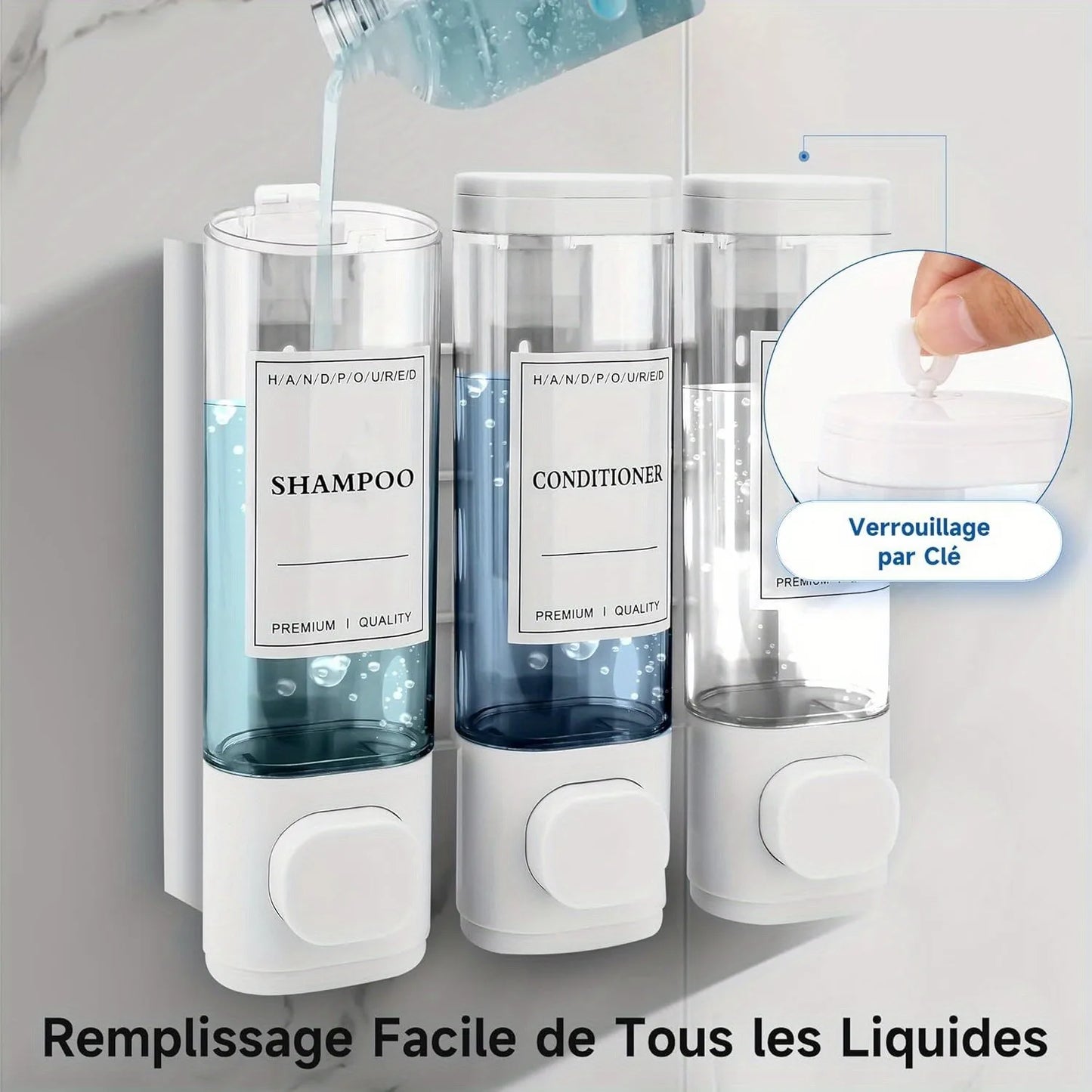 Wall Mounted 3-In-1 Shampoo, Conditioner and Soap Dispenser ABS