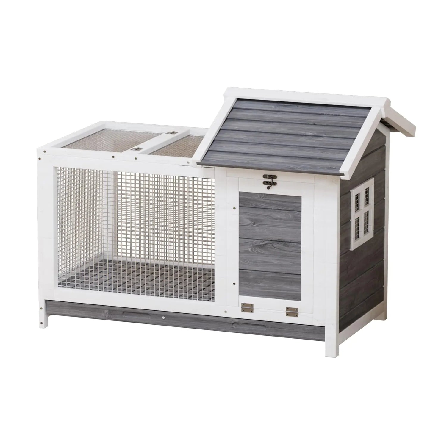 34'' Outdoor Wooden Rabbit Hutch, Large Rabbit Cage with Nesting Box Hen House Poultry Cage with Openable Roof for Small Animals