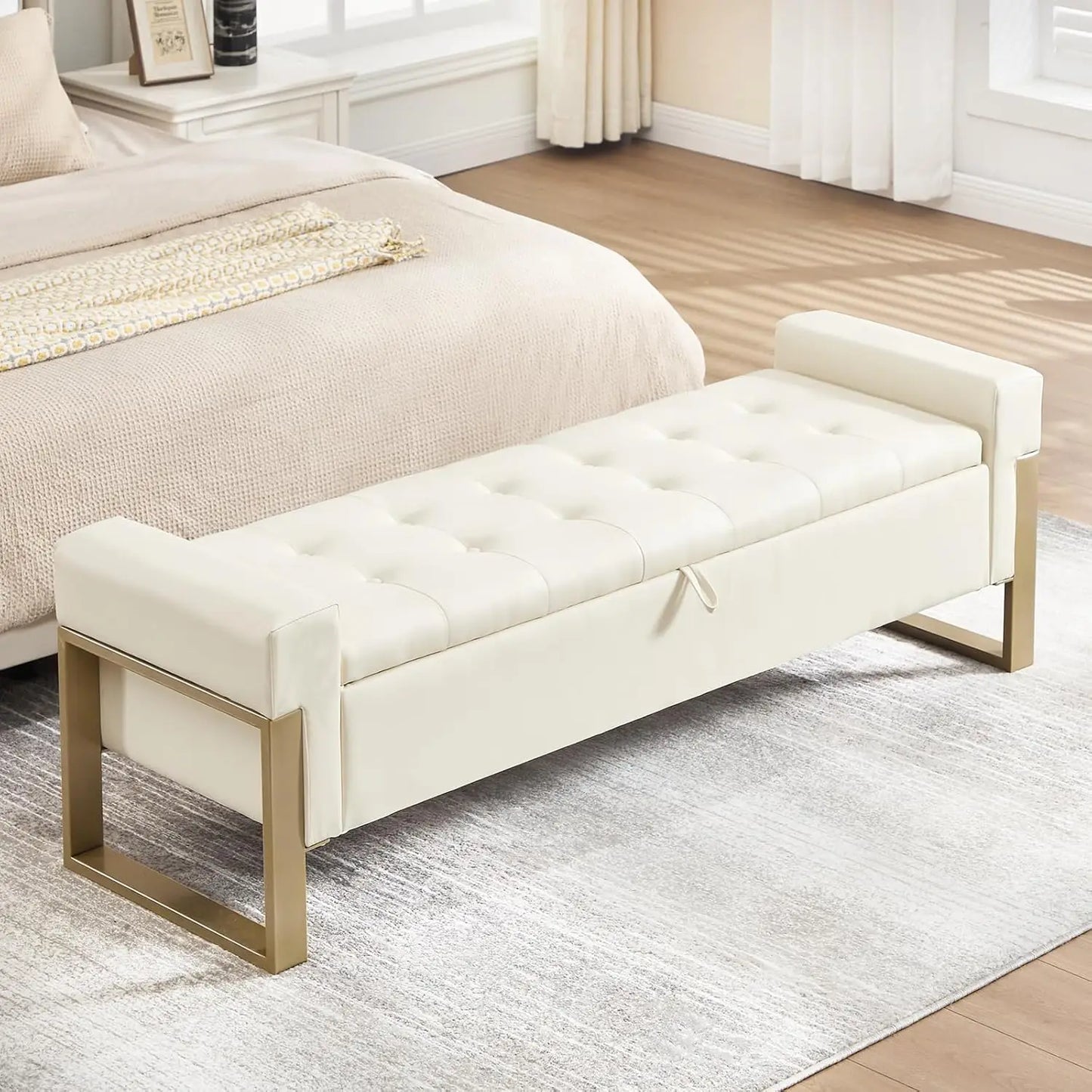End Of Bed Velvet Tufted Storage Bench, Upholstered Ottoman