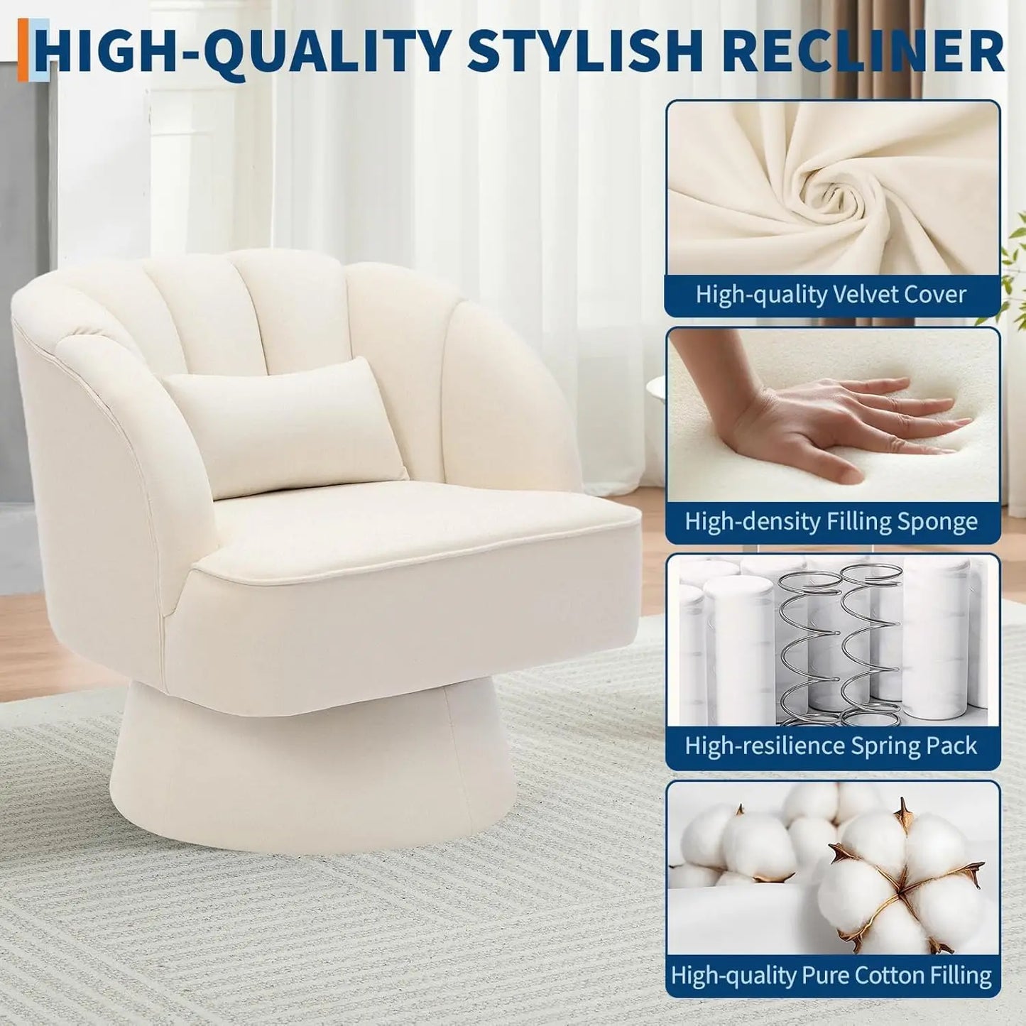 HiMISS Barrel Swivel Accent Chair Upholstered Armchair For Living Room