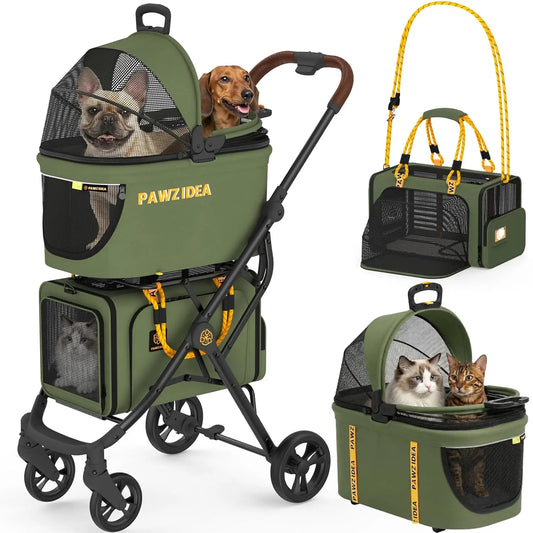 Double Pet Stroller With Carriers For Cats And Small Dogs