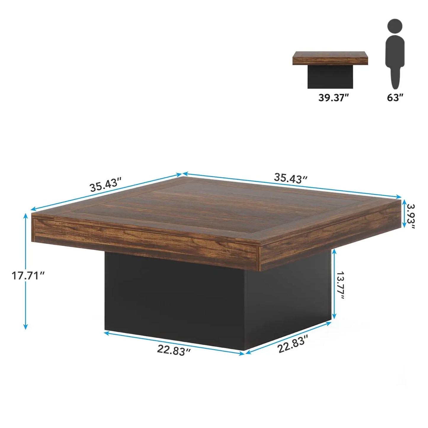 LED Square Coffee Table With Engineered Wood Modern Living Room