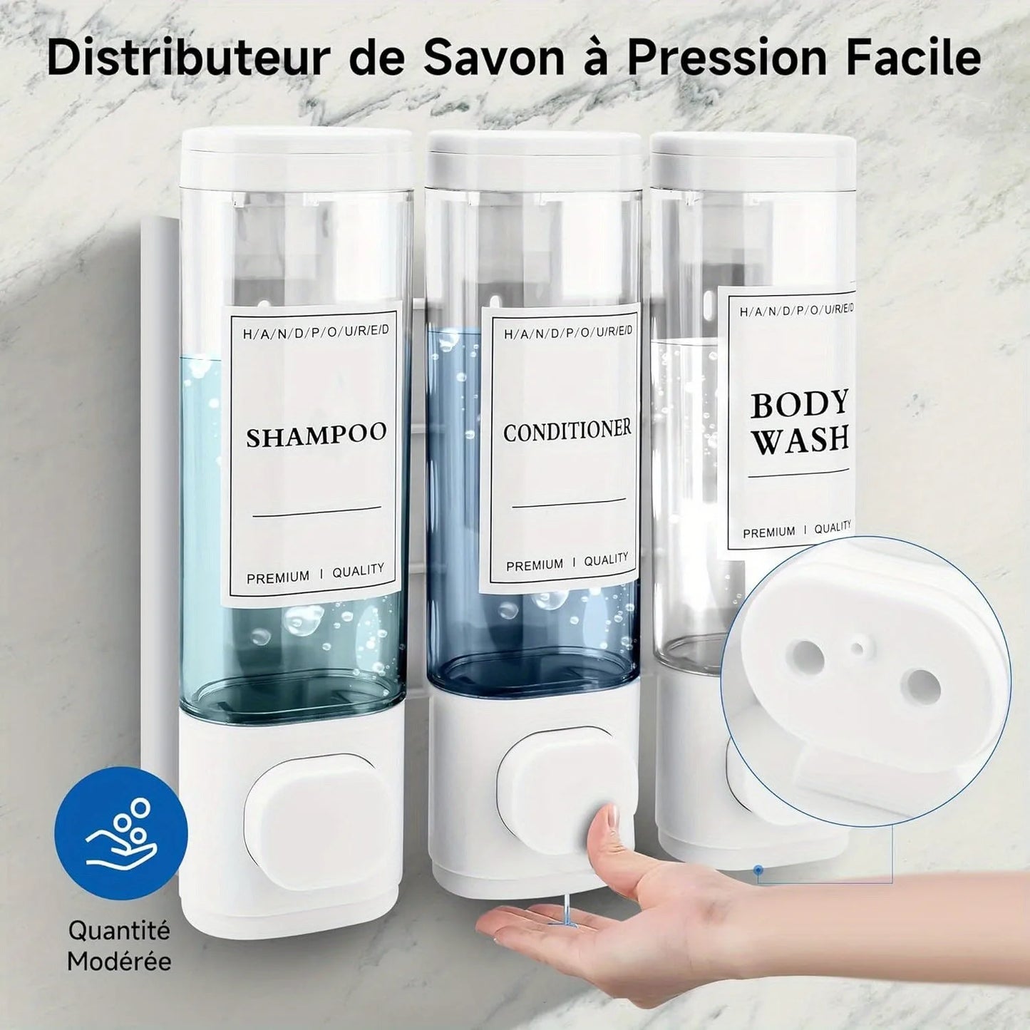 Wall Mounted 3-In-1 Shampoo, Conditioner and Soap Dispenser ABS