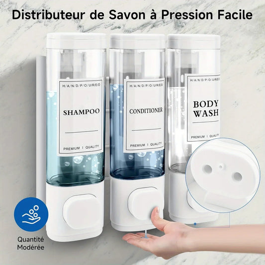 Wall Mounted 3-In-1 Shampoo, Conditioner and Soap Dispenser ABS