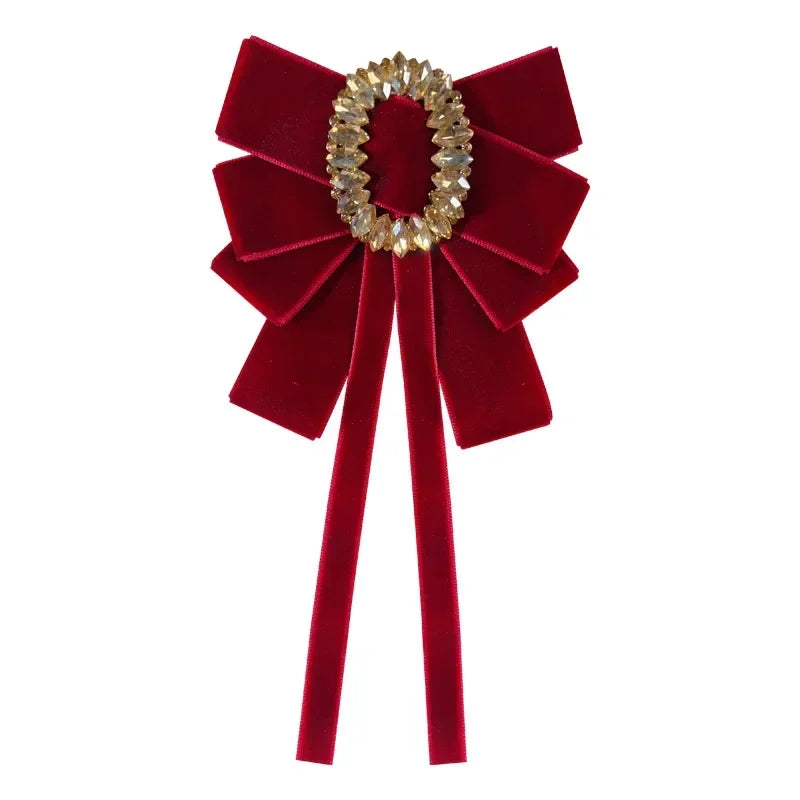 IRemiel Velvet Bow Rhinestone Brooch For Women Wedding Lapel Pin