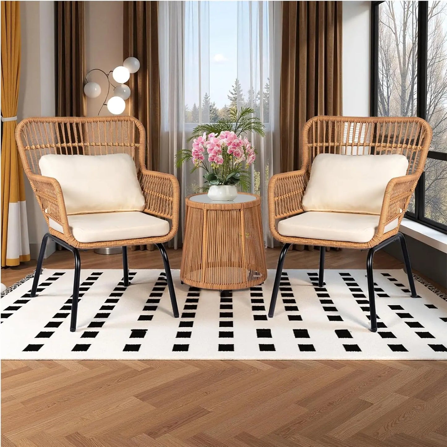 Outdoor Wicker Bistro Set 3 Piece Patio Conversation With Glass Table