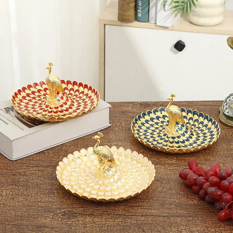 Peacock Motif Fruit Salver for Banquets and Weddings Metal