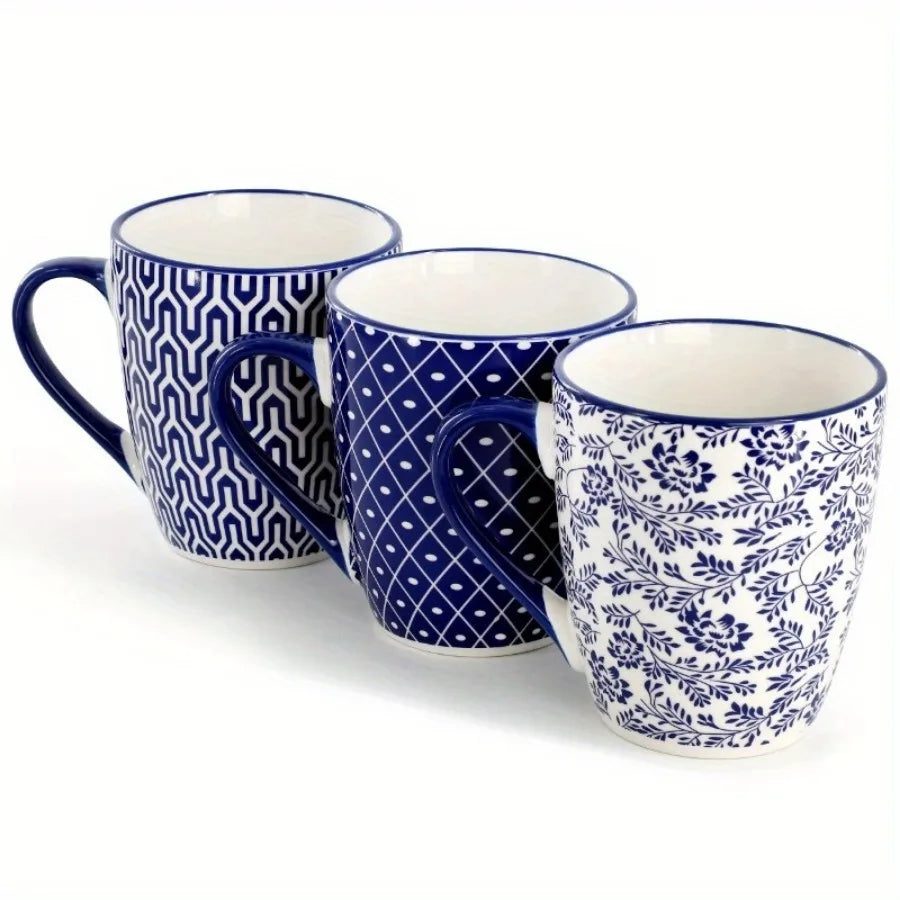 Assorted Pattern Ceramic Mug Set With Comfortable Handles