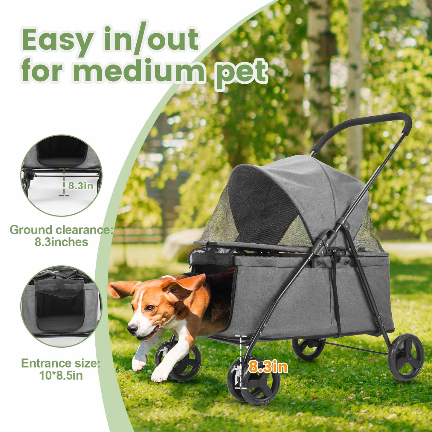 Wedyvko Pet Stroller for Dogs with Brakes Four Wheel Design