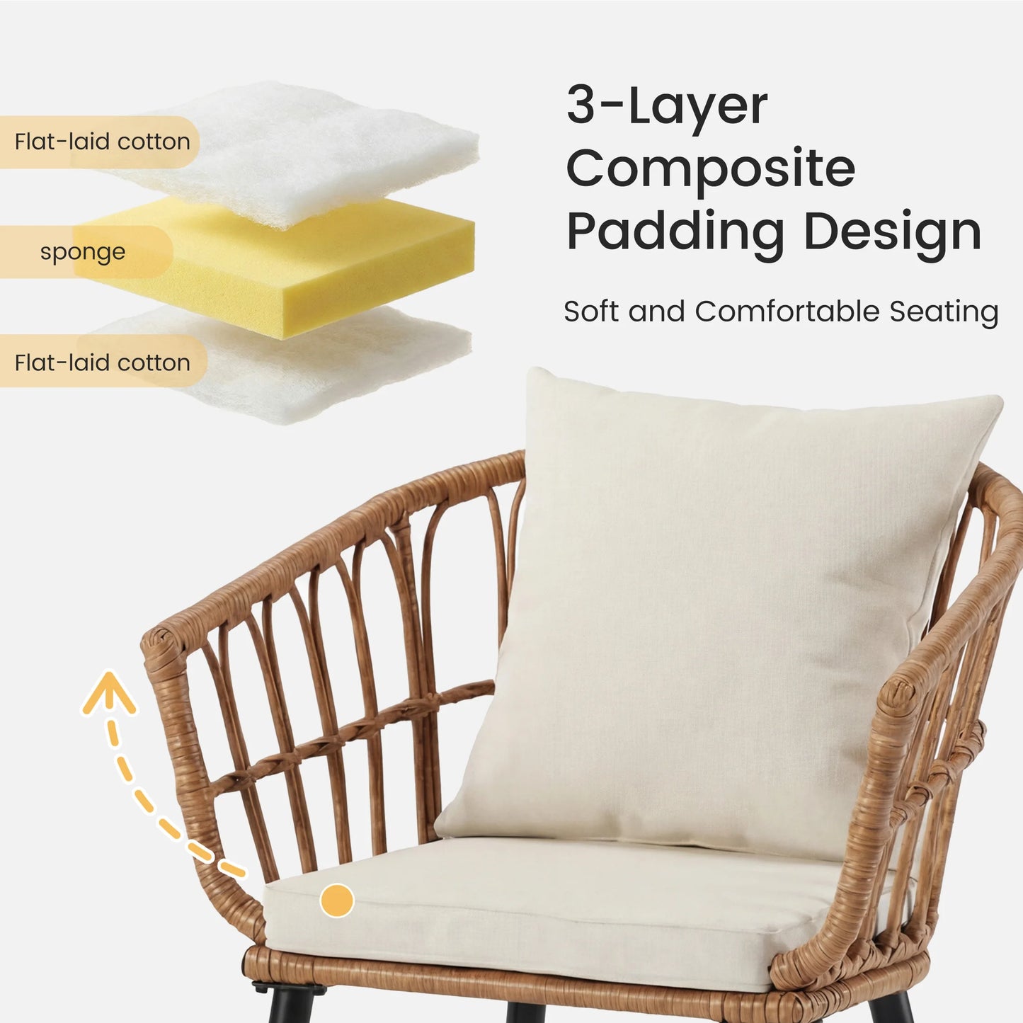 Wicker Outdoor Patio Set With Glass Table And Soft Cushions