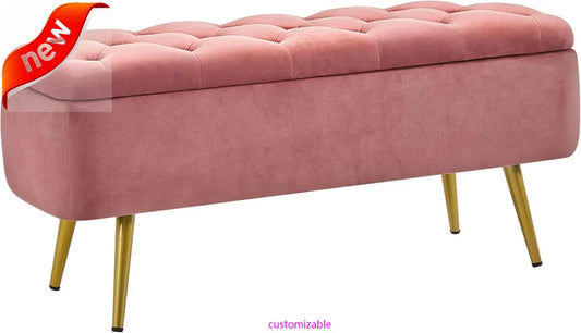 XMSJ Velvet Ottoman With Storage Bench For Living Room