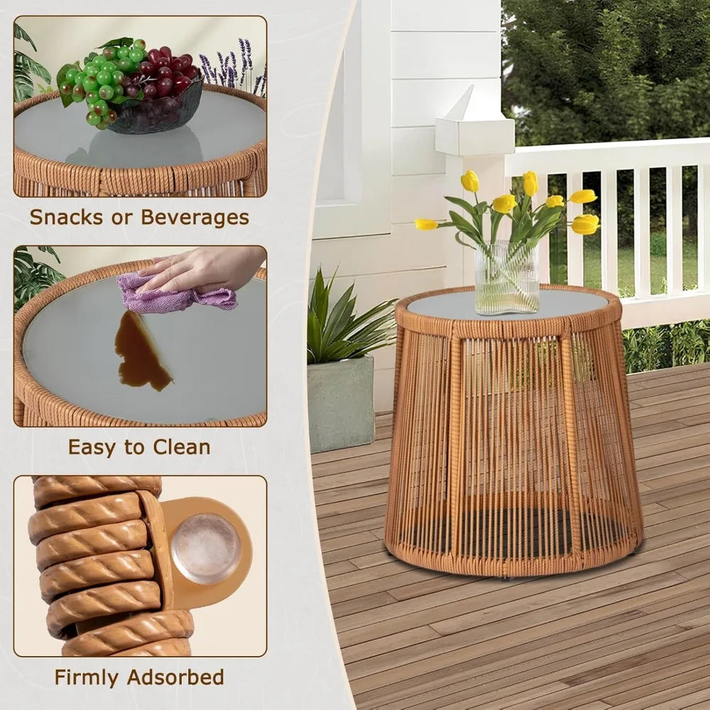 Outdoor Wicker Bistro Set 3 Piece Patio Conversation With Glass Table