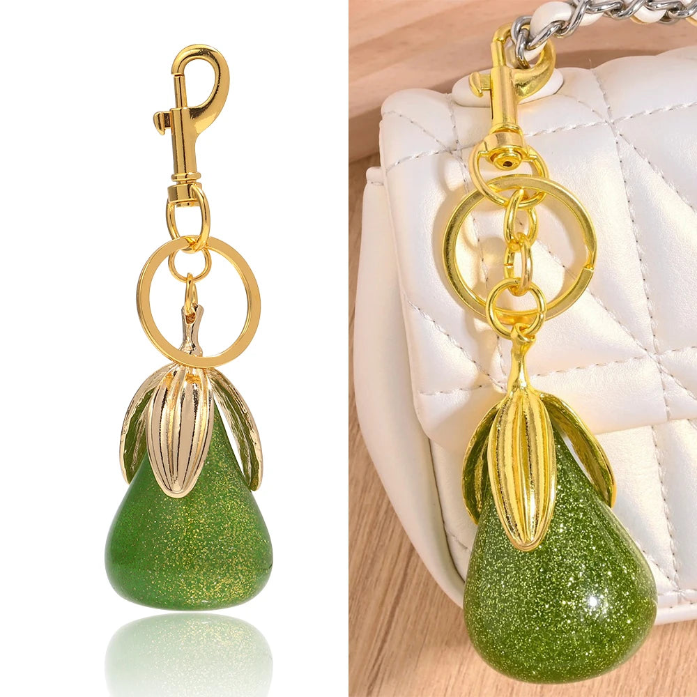 Crystal Pear Bag Charm Pendant Keychain For Women Handbags