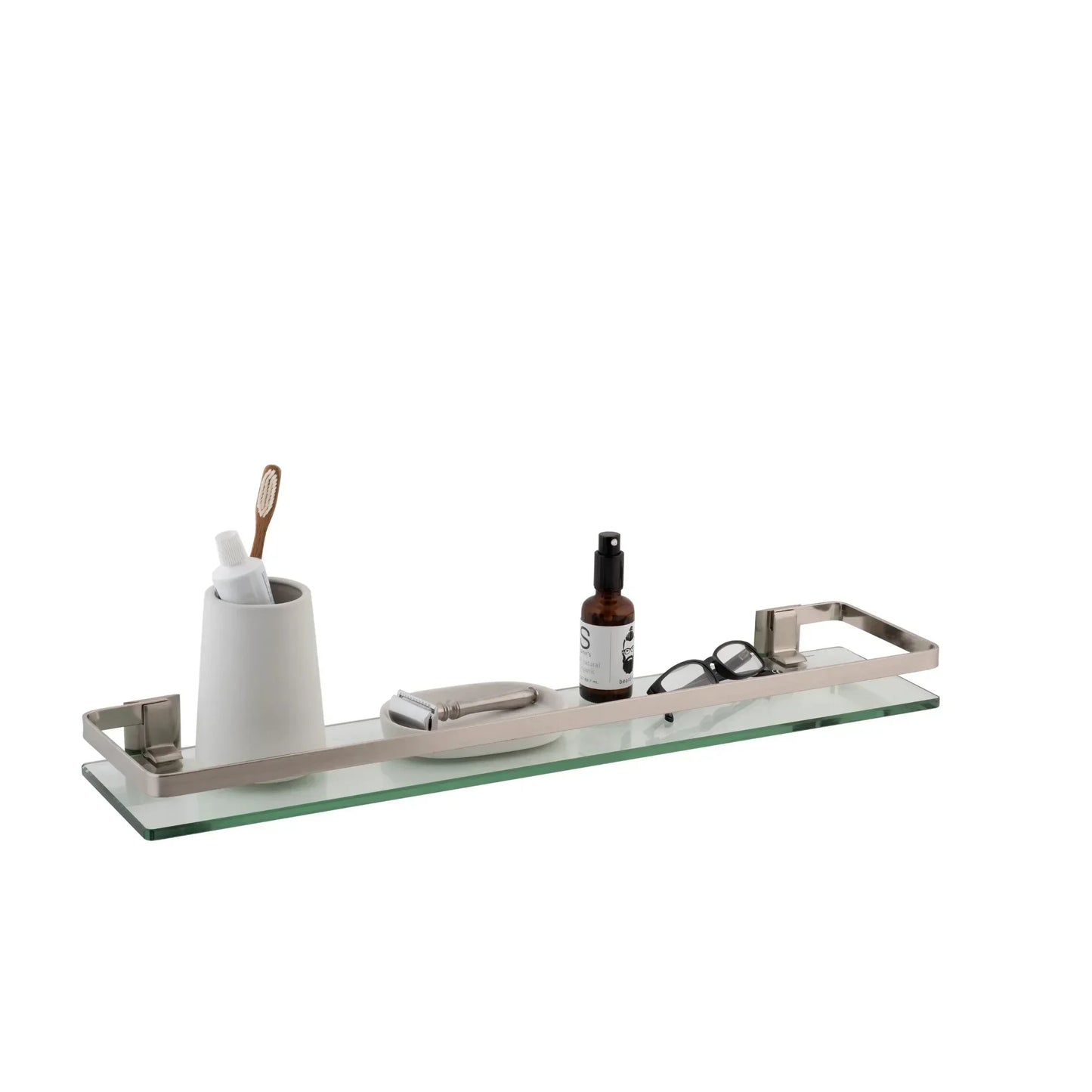 Decorative Glass Bathroom Shelf With Nickel Rail Wall Mount
