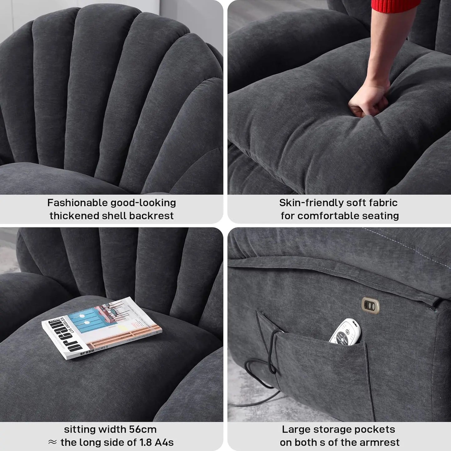 Power Swivel Recliner Chair With Soft Fabric Shell Storage