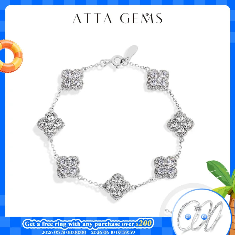 ATTAGEMS Full D VVS1 Moissanite Bracelets S925 Silver Yellow Gold Plated Bracelet for Women Lucky Jewelry Shipping From the USA