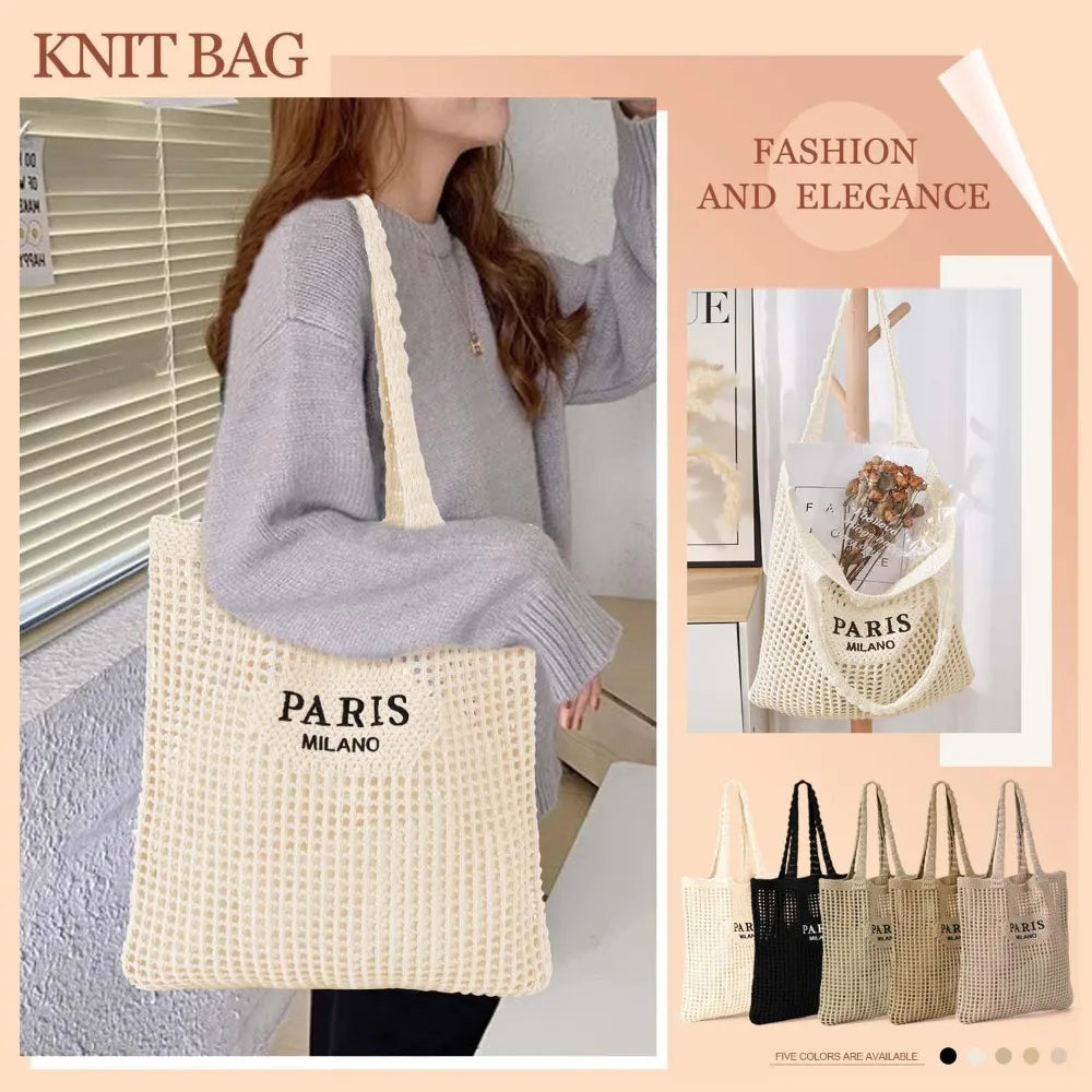 NONECN Crochet Tote Bag For Women Boho Mesh Beach Bag