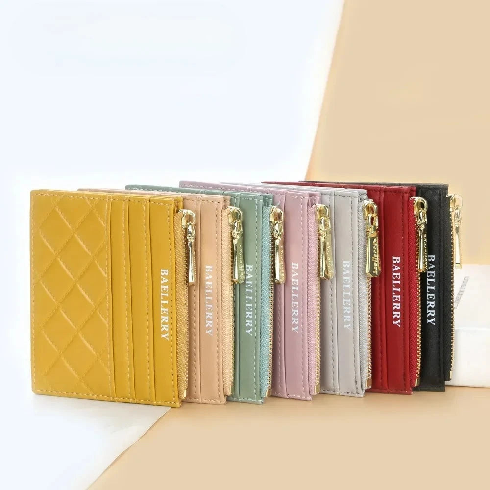 Baellerry Mini Women Wallet Slim Zipper PU Leather Card Holder