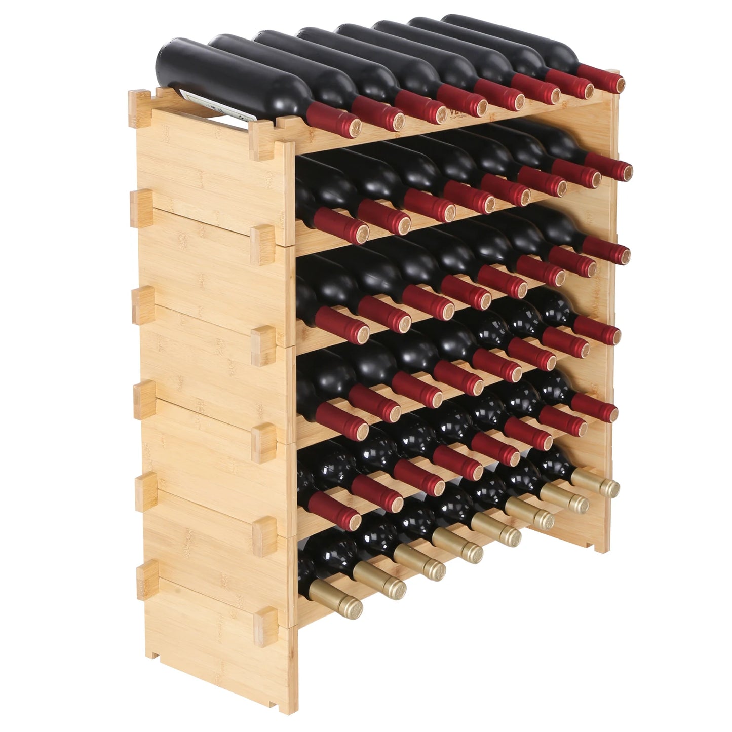 SucceBuy Bamboo 8-Tier Stackable Wine Rack For Kitchen Storage