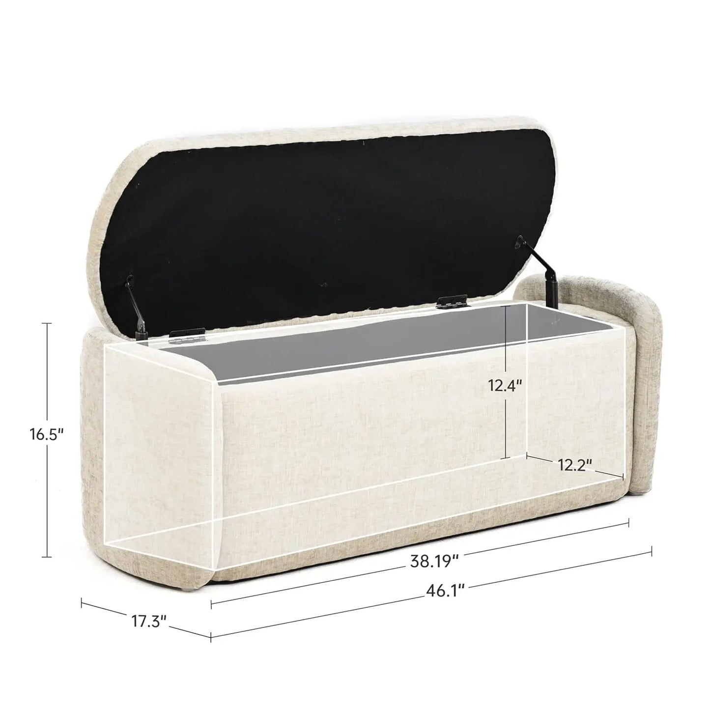 Oval Storage Ottoman Bench Chenille Upholstered End of Bed