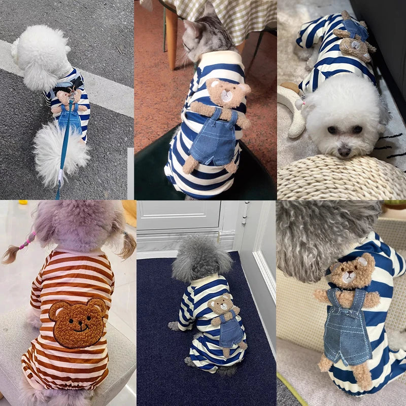 Striped Smile Print Jumpsuit For Small Dogs Autumn Pajamas
