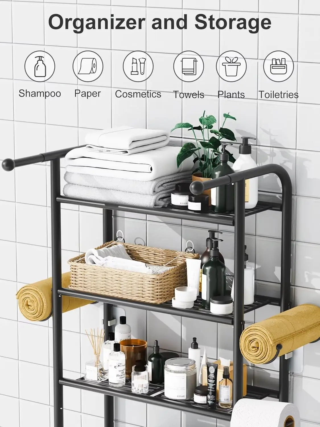 3-Tier Over The Toilet Storage Shelf With Hooks