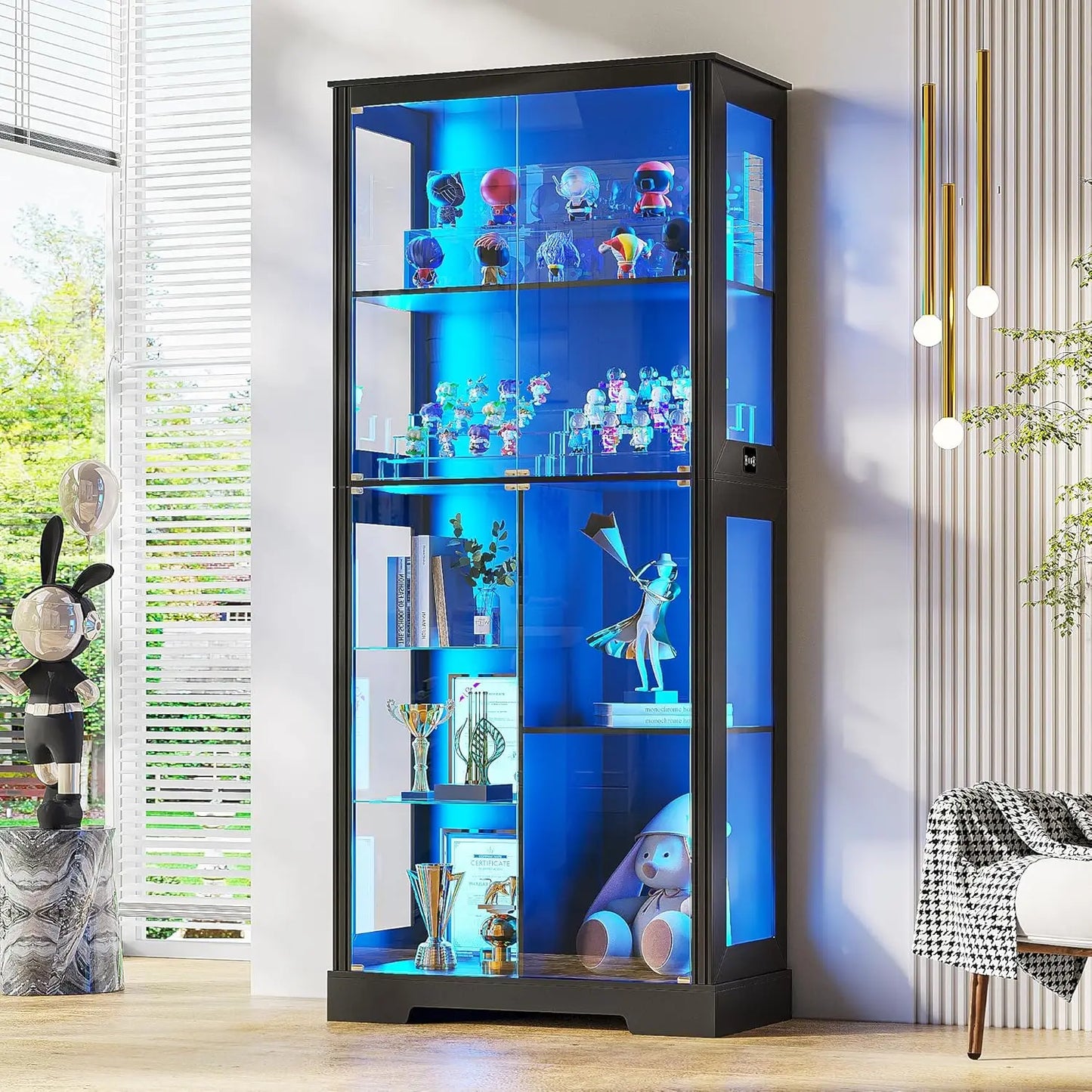 XMSJ Glass Display Cabinet With LED Lights And Motion Sensor