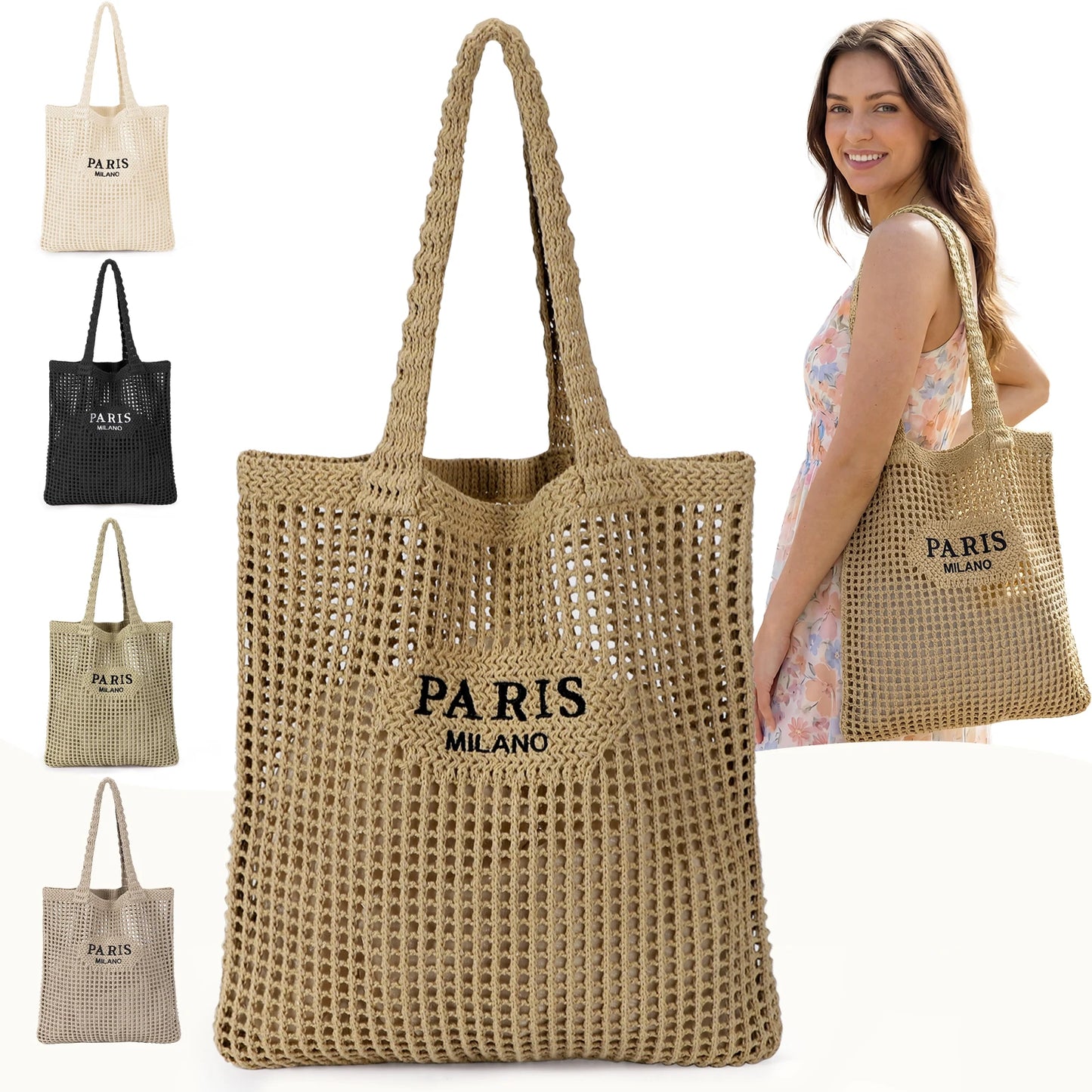 NONECN Crochet Tote Bag For Women Boho Mesh Beach Bag