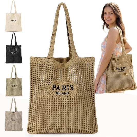 NONECN Crochet Tote Bag For Women Boho Mesh Beach Bag