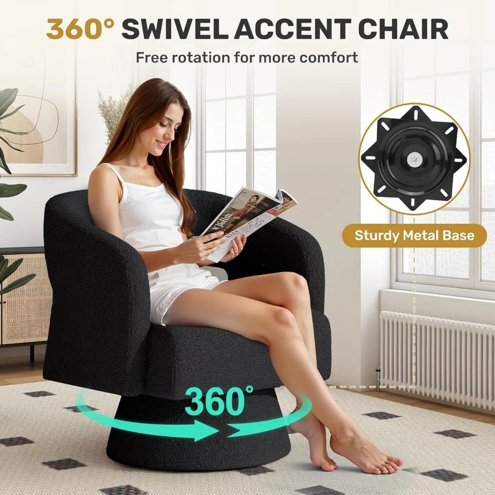 Modern Swivel Accent Chair Set of 2 Teddy Barrel Chairs Living Room and Bedroom
