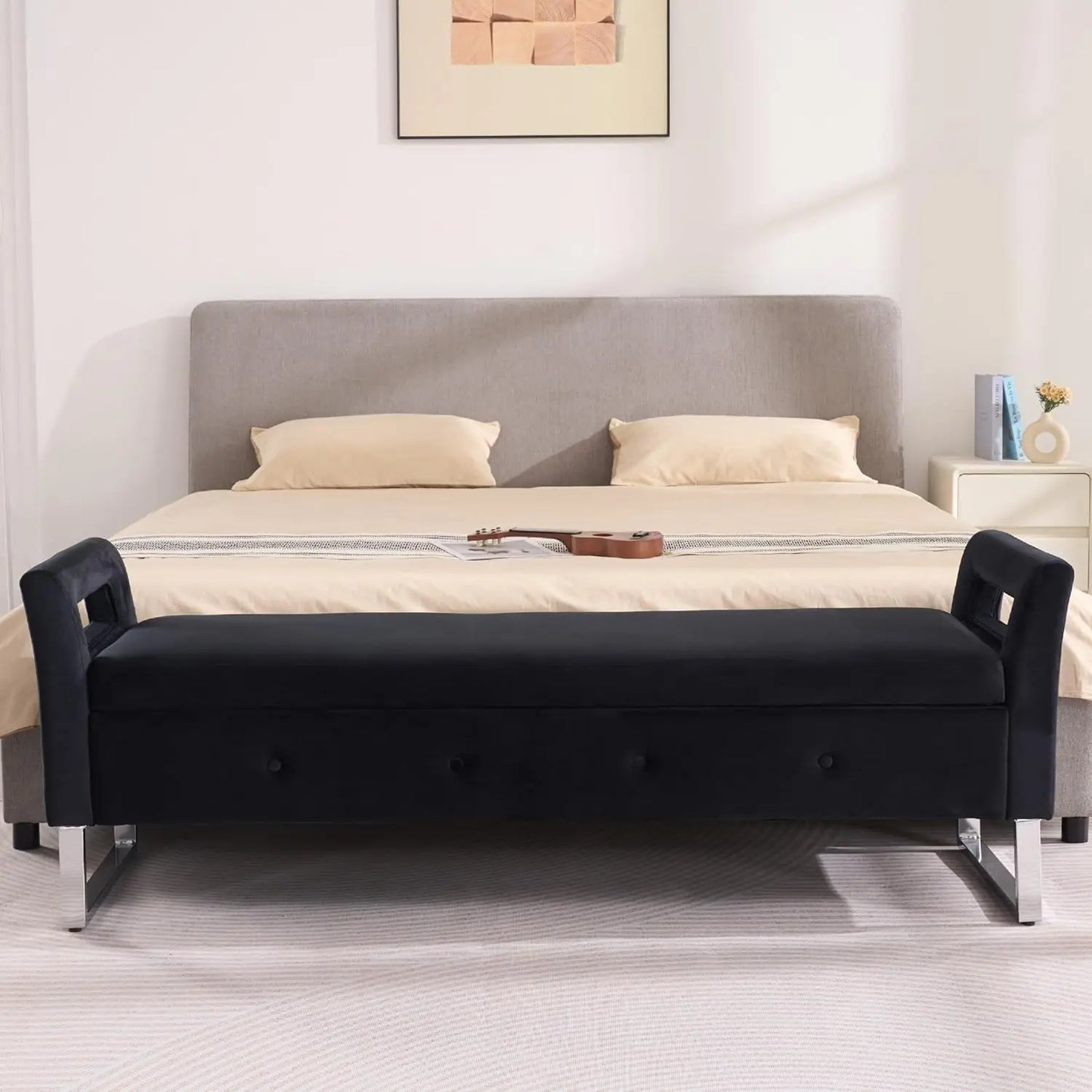 Storage Ottoman Bench With Removable Pillows Upholstered End Of Bed