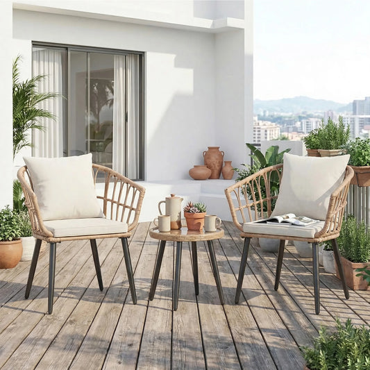 Wicker Patio Outdoor Set With Cushions And Glass Table