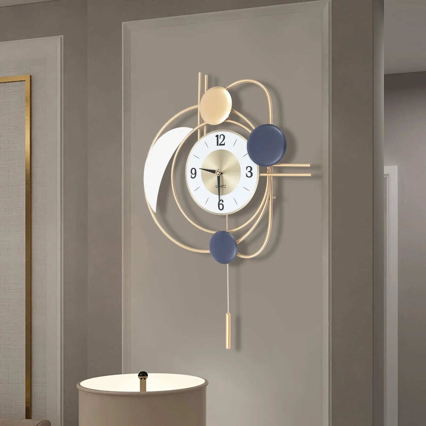 Modern Metal Wall Clock With Silent Quartz Movement And Pendulum